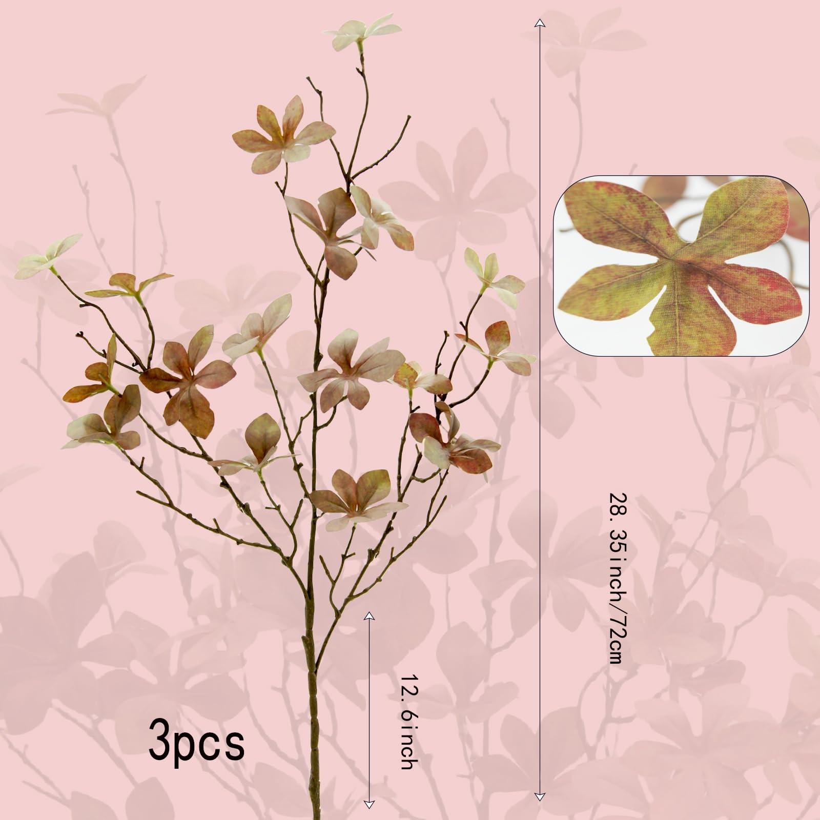 3PCS Artificial Fall Stems 28″ Faux Branches with Leaves for Vase Fake Plants fo