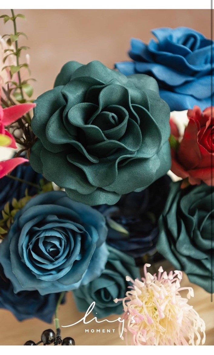 Ling’s Moment Fake Flowers Box, Foam Roses Artificial Fern Berry Faux Blue Navy