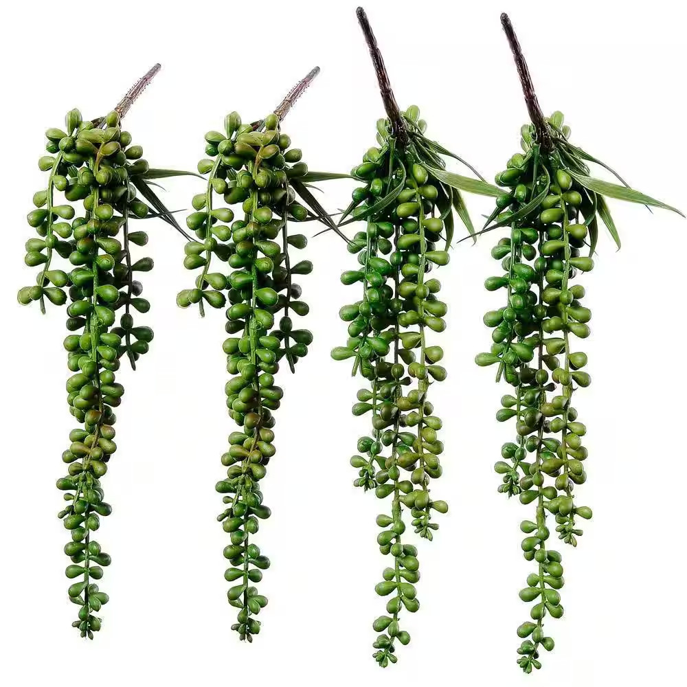 4-Pcs 13.4 In. Dark Green Indoor Artificial Succulent Picks W/ Trailing Stems fo
