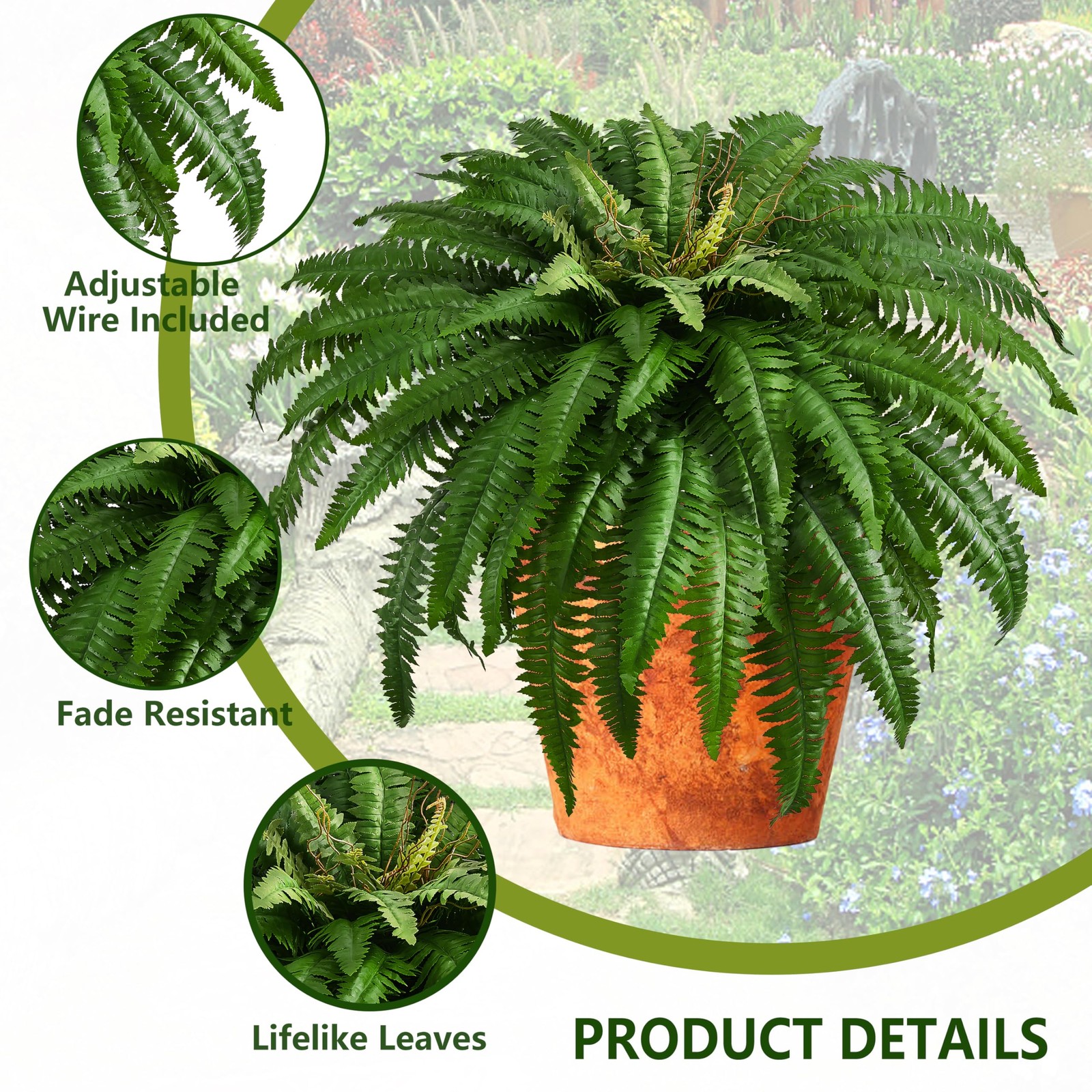 48 Inch Artificial Fern Bush Set 2 Large Fake Plants 67 Branches Indoor Outdoor