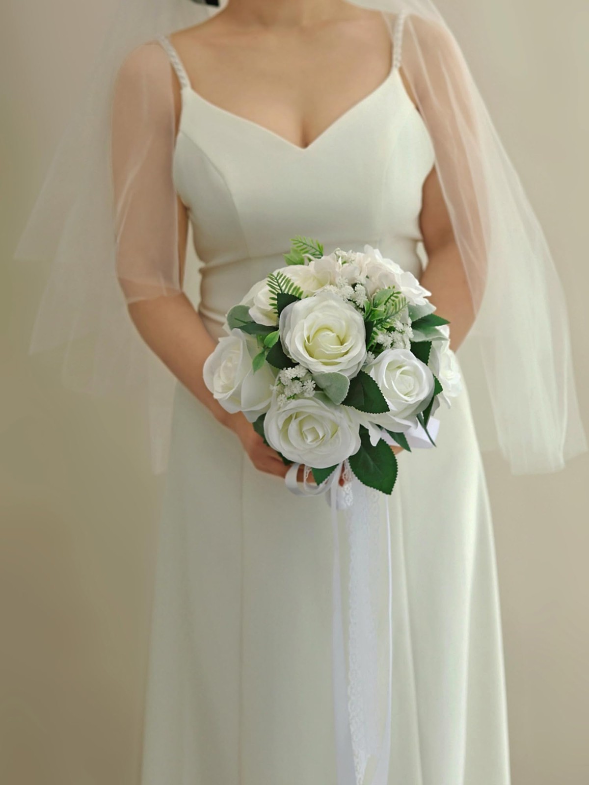 Ivory White 9 Inch Wedding Bouquets Artificial Roses Flowers Bridal Bridesmaid