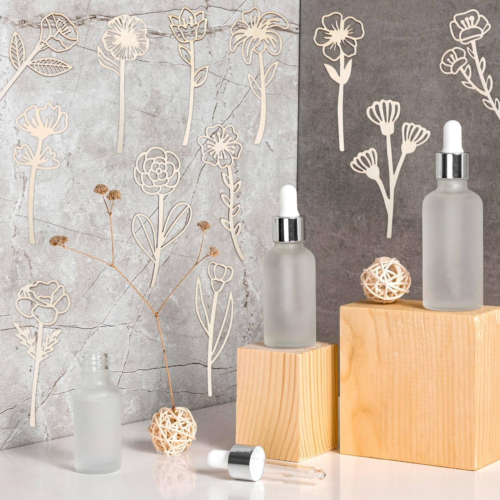 18 PCS Wood Wildflower Decor Set Wooden Flowers Crafts Laser Cut Home Art