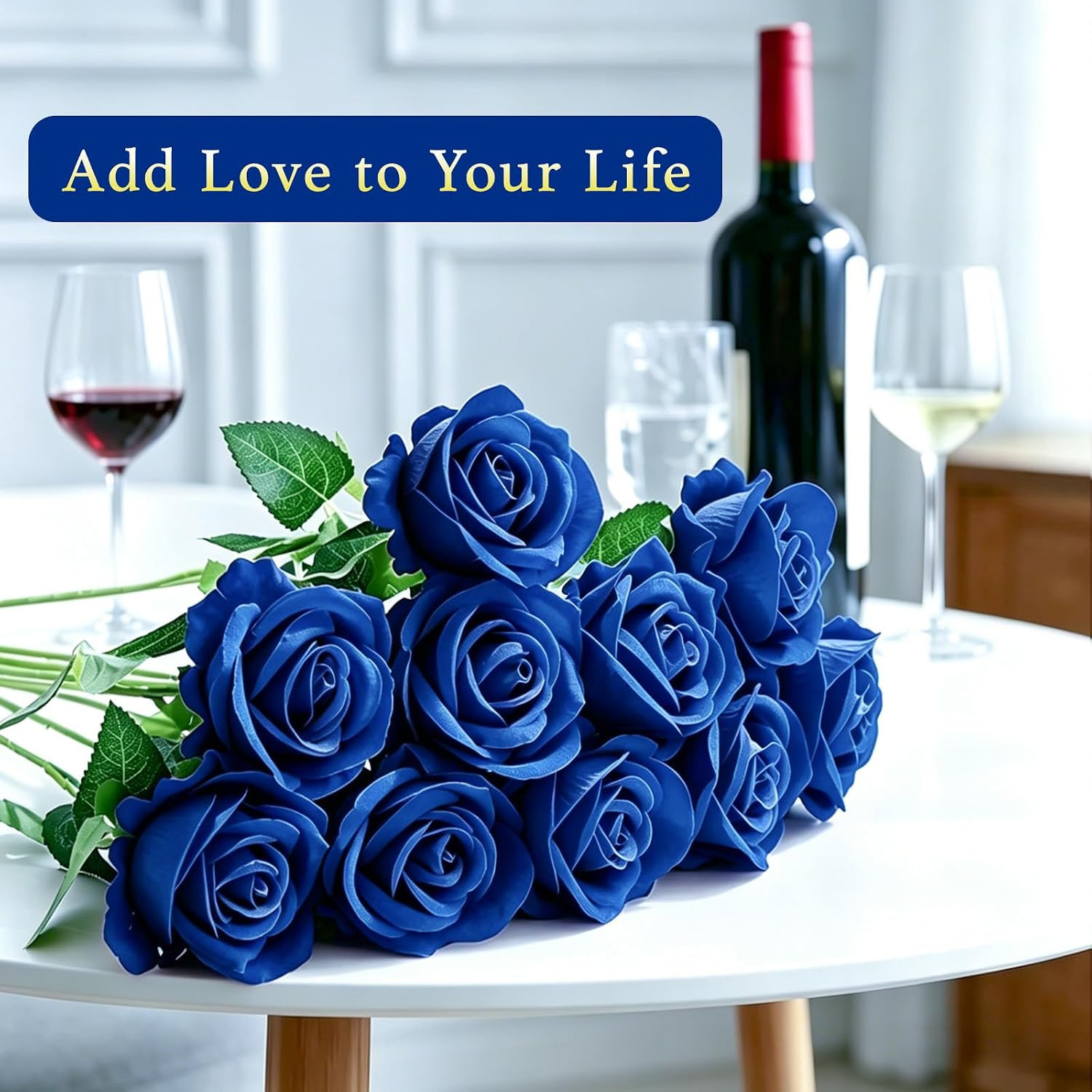 12 Pcs Blue Roses Artificial Flowers, Fake Velvet Silk Rose Bulk Faux Flower,…