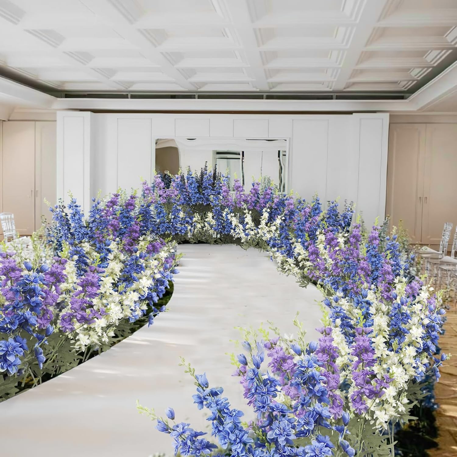 4PCS Blue Delphinium Artificial Silk Flowers 33.5″ Long Stem for Home & Wedding