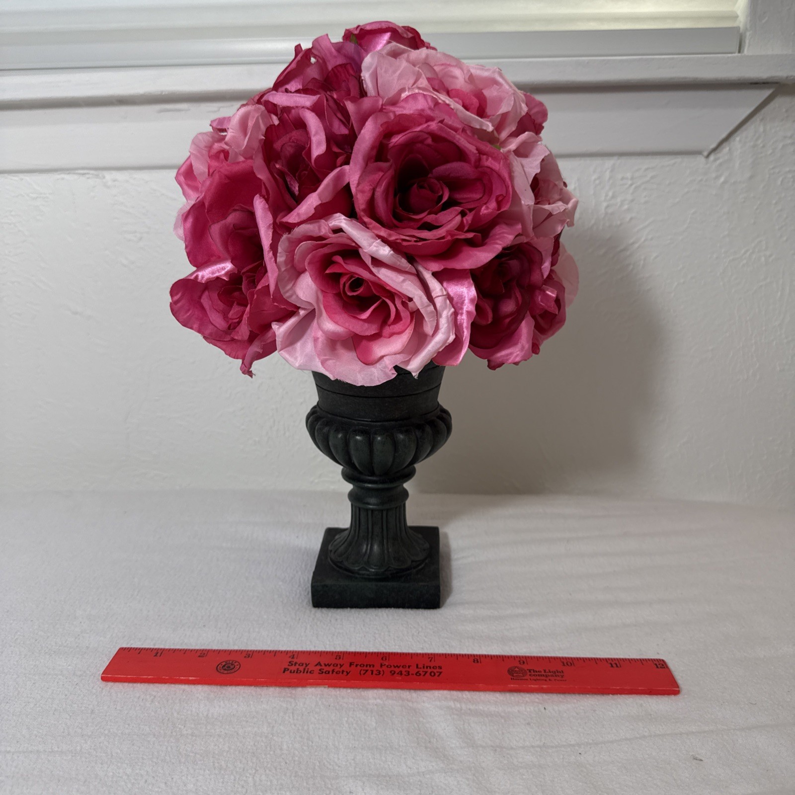 Faux Pink Rose In Urn