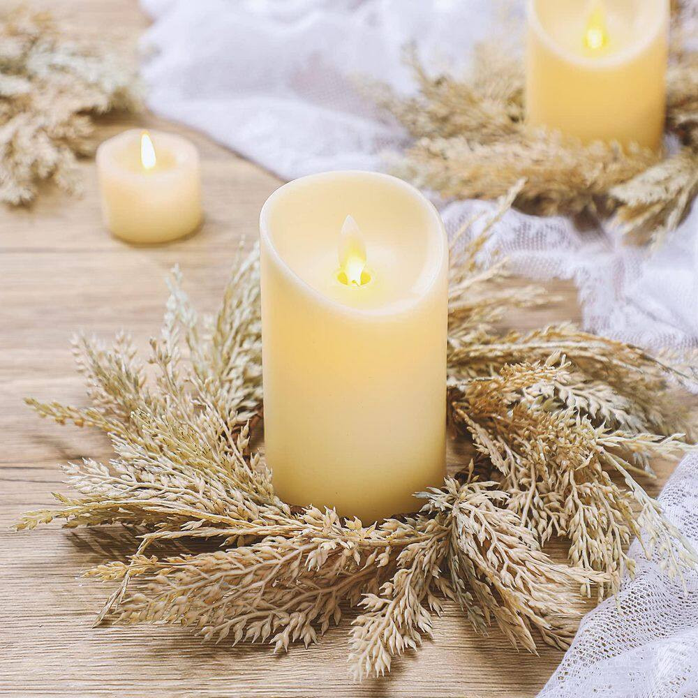 2.36 in Beige Artificial Plant Pampas Grass Candle Ring Wreath 4 Pcs Faux Boho T