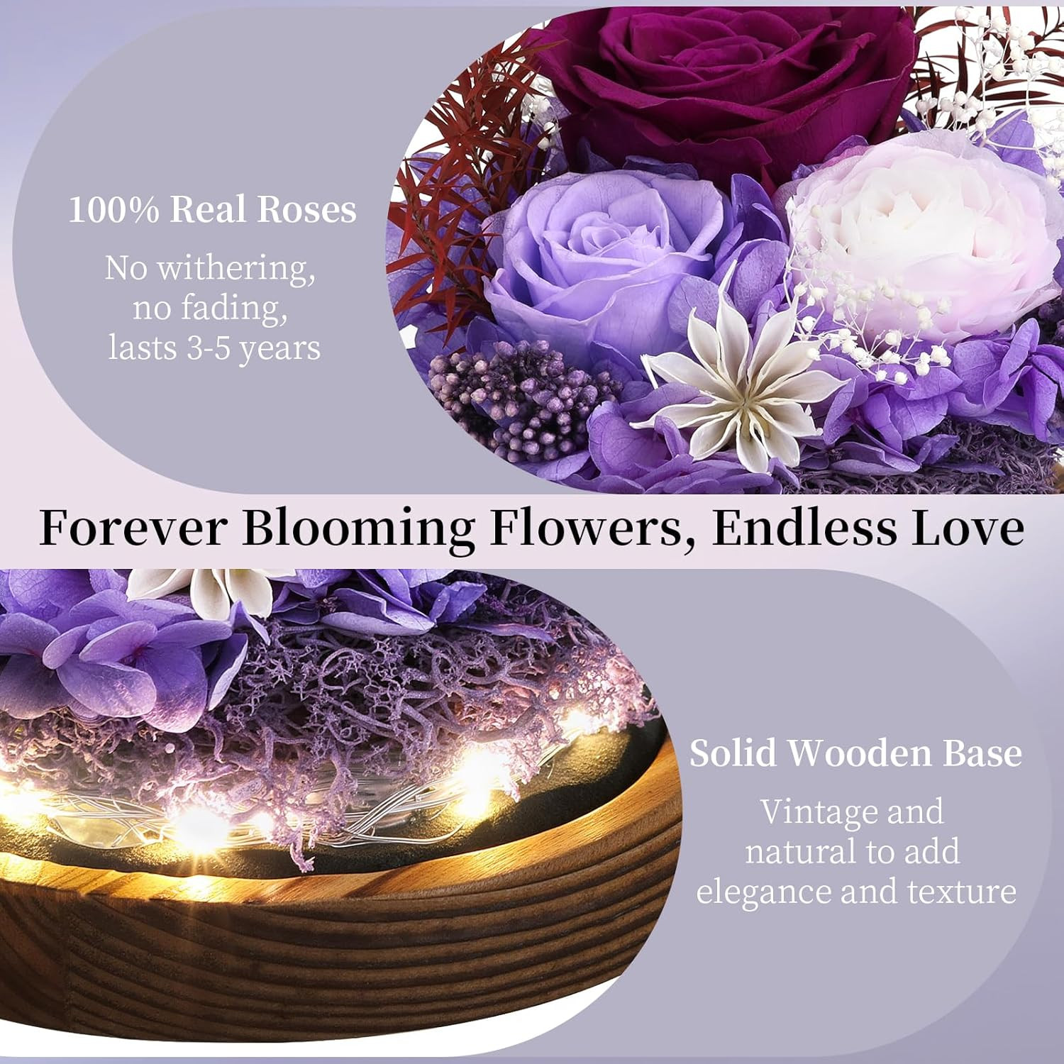 Eternal Rose Gifts for Mom in Glass Dome with LED Light