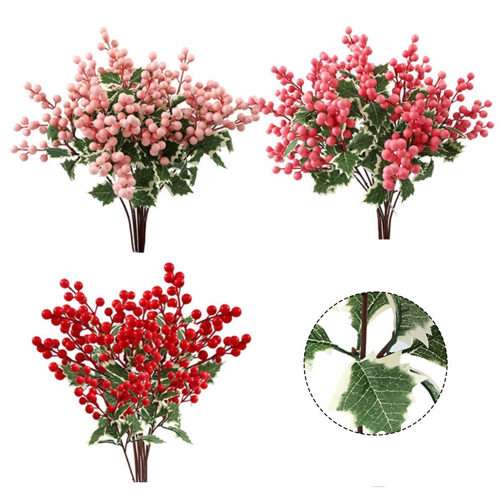 Set of 8 Artificial Holly Berry Branches 17 7 Inch for Home and Office Decor