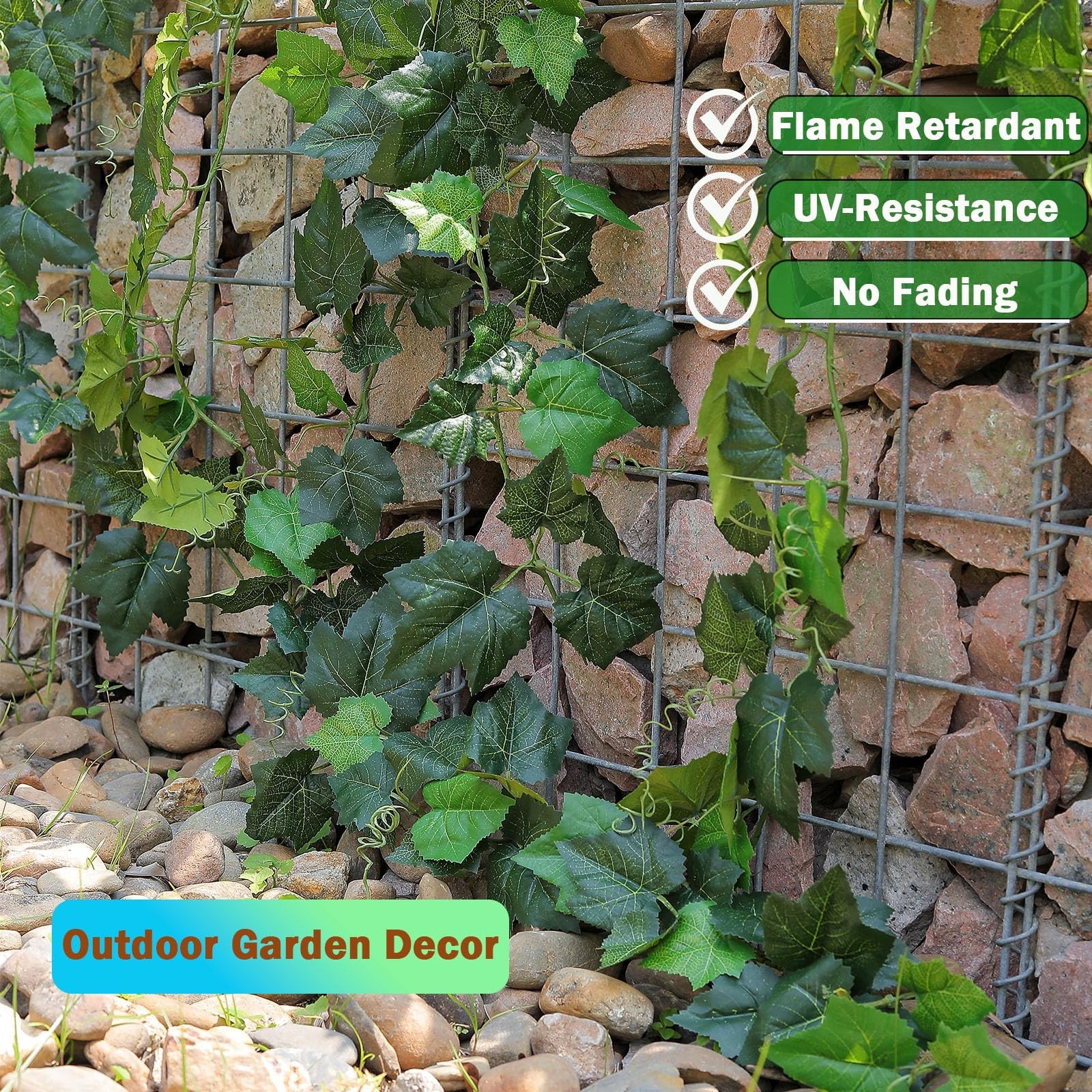 2Pcs 157″ Fireproof Faux Grape Vine Garland – Bendable Silk Ivy Leaves for Home