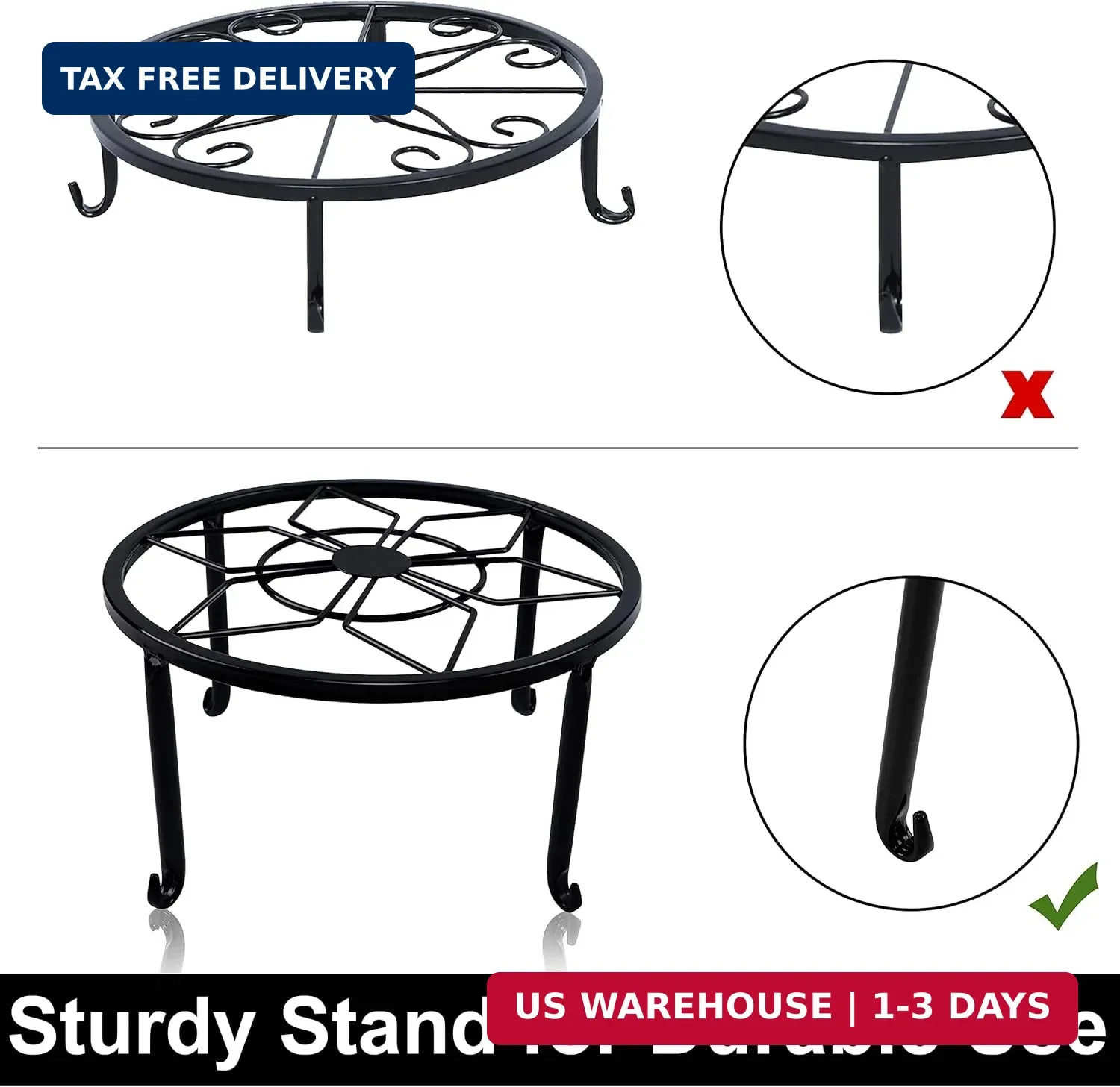 yosager 3 Pack Metal Plant Stands for Flower Pot, Heavy Duty Black Iron Potted S