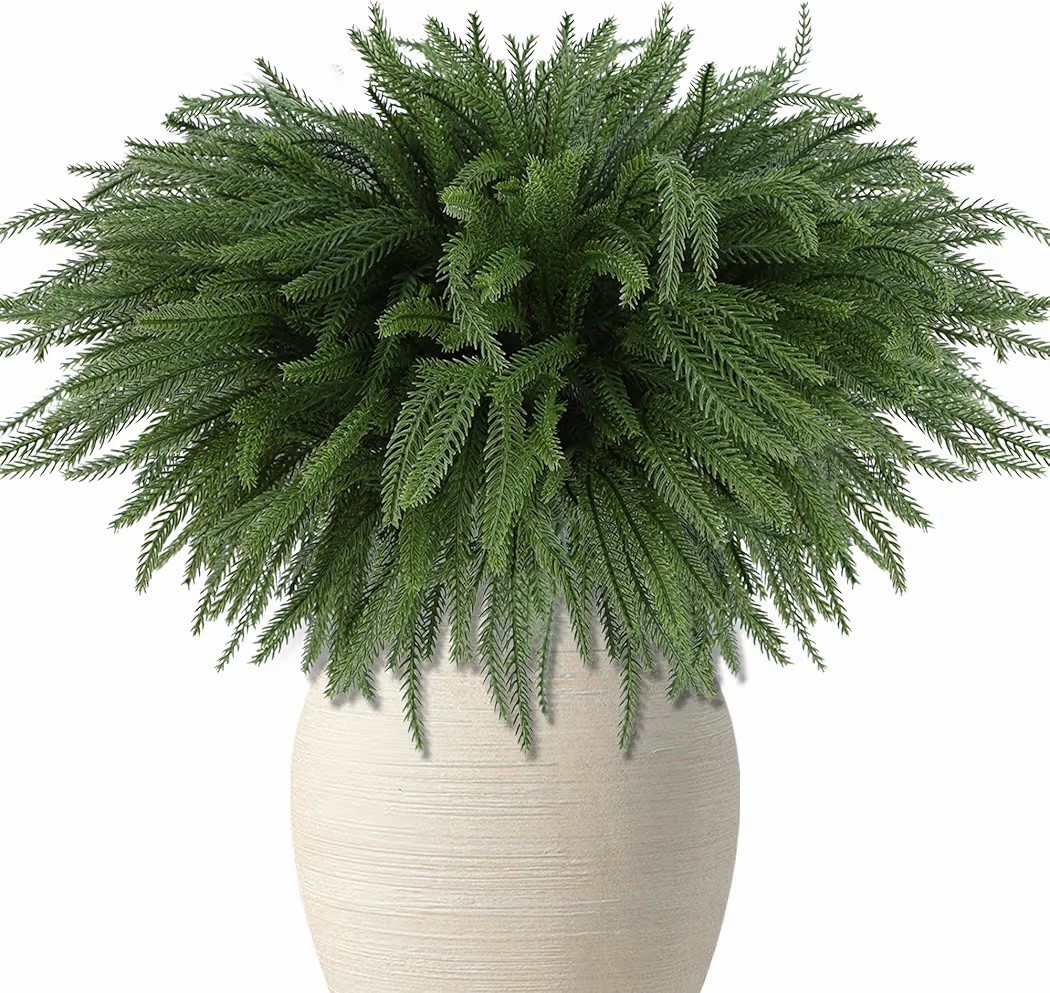 18” Norfolk Pine Stems – 16 Pack Real Touch Artificial Greenery Stems for Vase