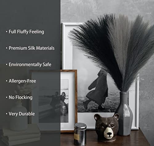 6 Pcs 17″ Faux Dried Pampas Grass Decor, Fluffy Fake Small 6 Pcs-Gray Style