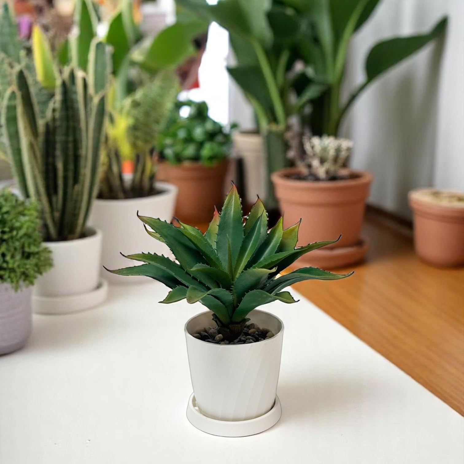 TETOU 12.5 Inch Artificial Aloe Plant – Large Faux Succulents (Unpotted), Rea…