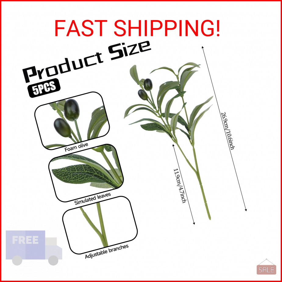 Mozeat Lens 11 Inch Olive Branches for Vases, 5 PCS Artificial Plants Olive Tree