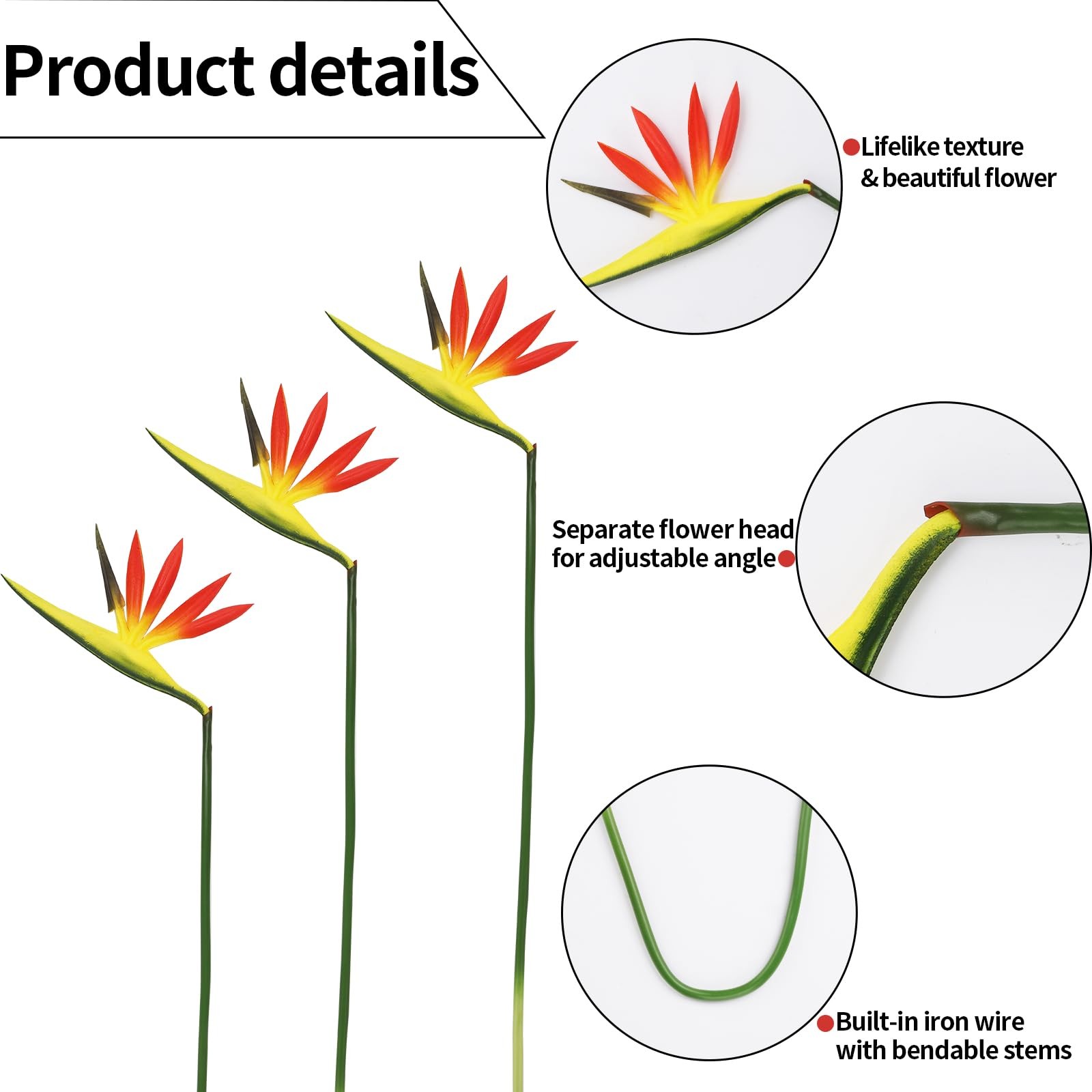 8 Pack 21-1/2 Inch Artificial Bird of Paradise Flowers Green Plant Home Garden