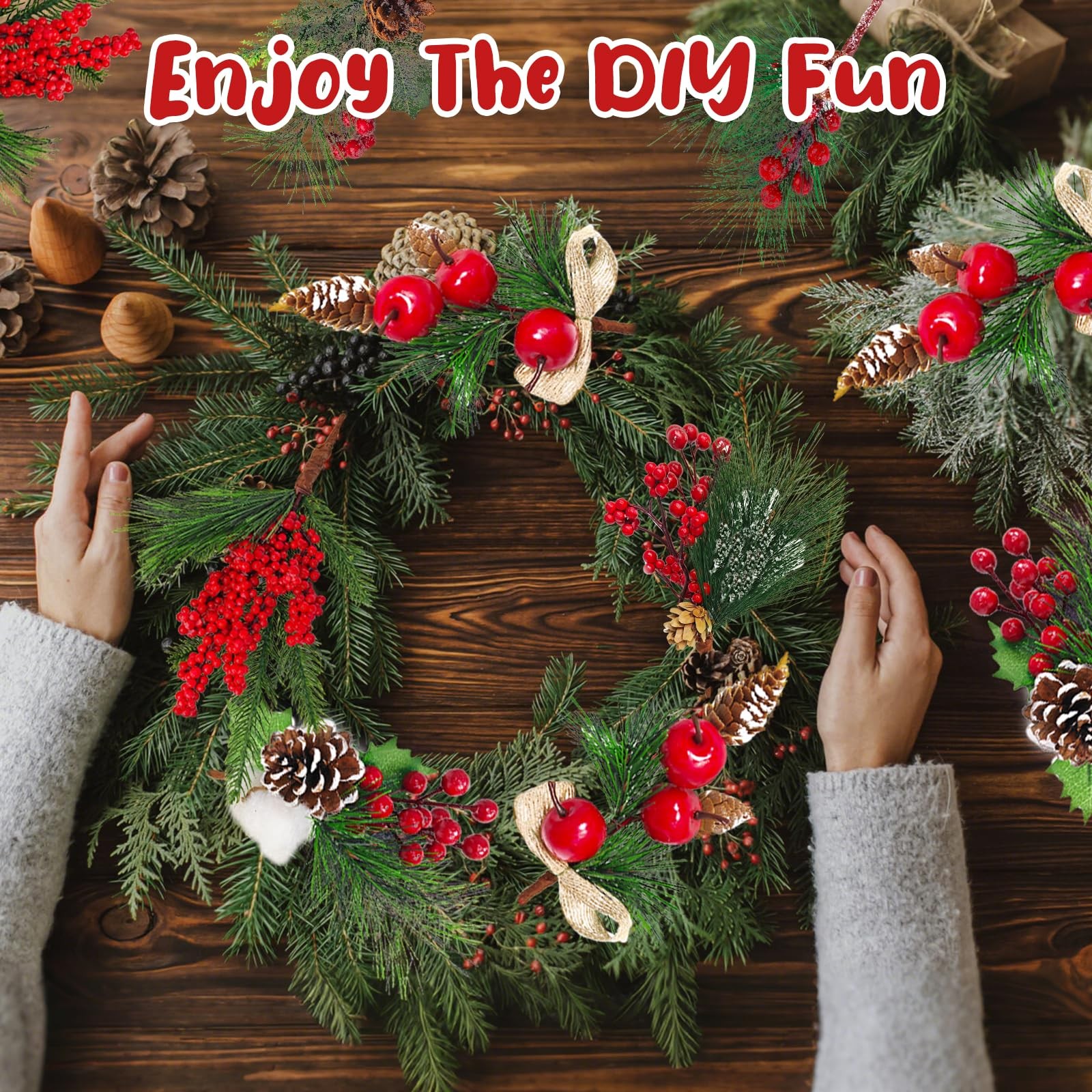 Christmas Picks and Sprays Artificial Pine Needles Branches Berries Red Stems…