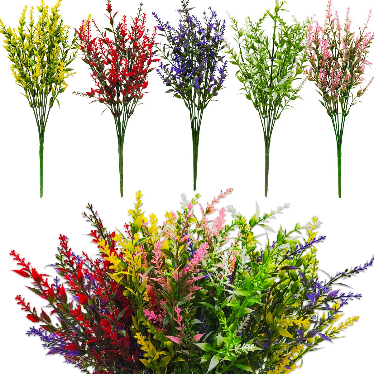 8 Bundles Artificial Flowers UV Resistant Fake Plants Outdoor Home Garden Decor