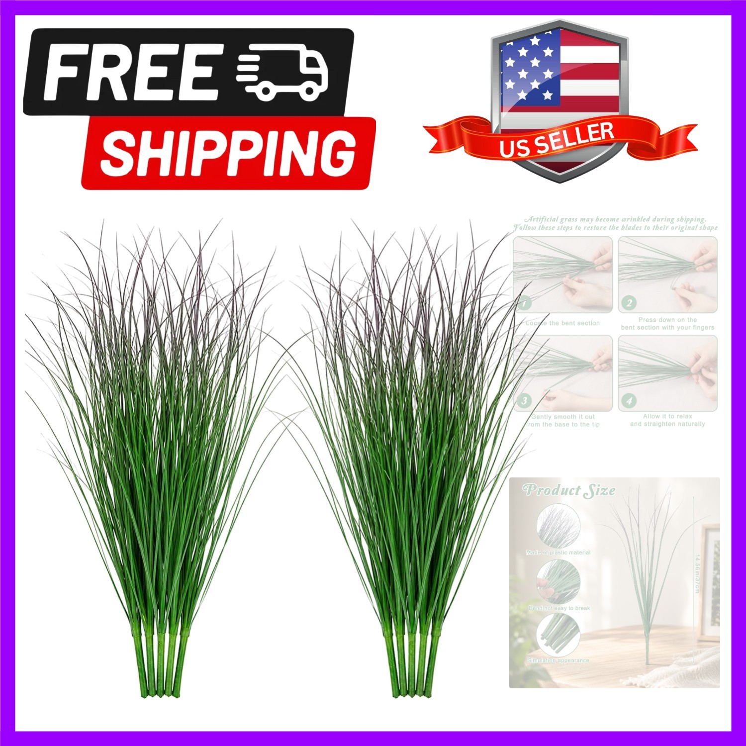 Durable 37cm Faux Wheat Grass Set – Vibrant Green and Purple for -Round Use