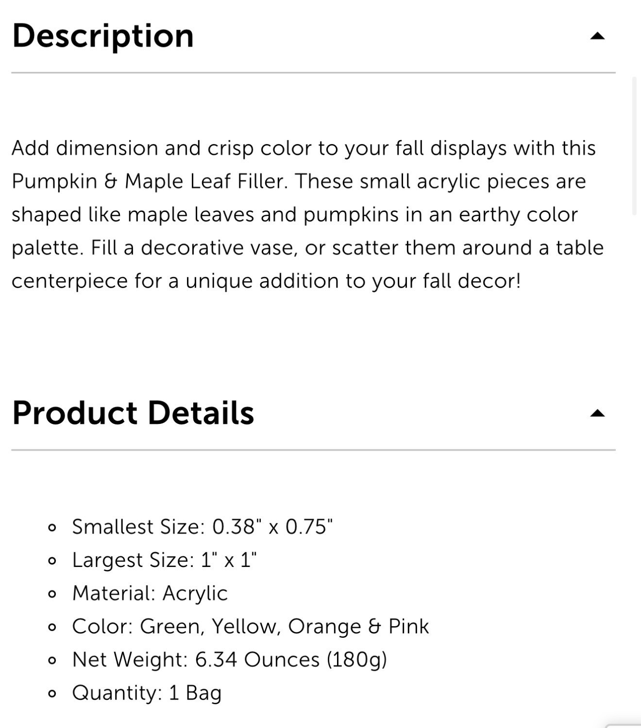 NEW ACRYLIC FALL PUMPKINS MAPLE LEAF SCATTER VASE FILLER 6.45 OZ BAG