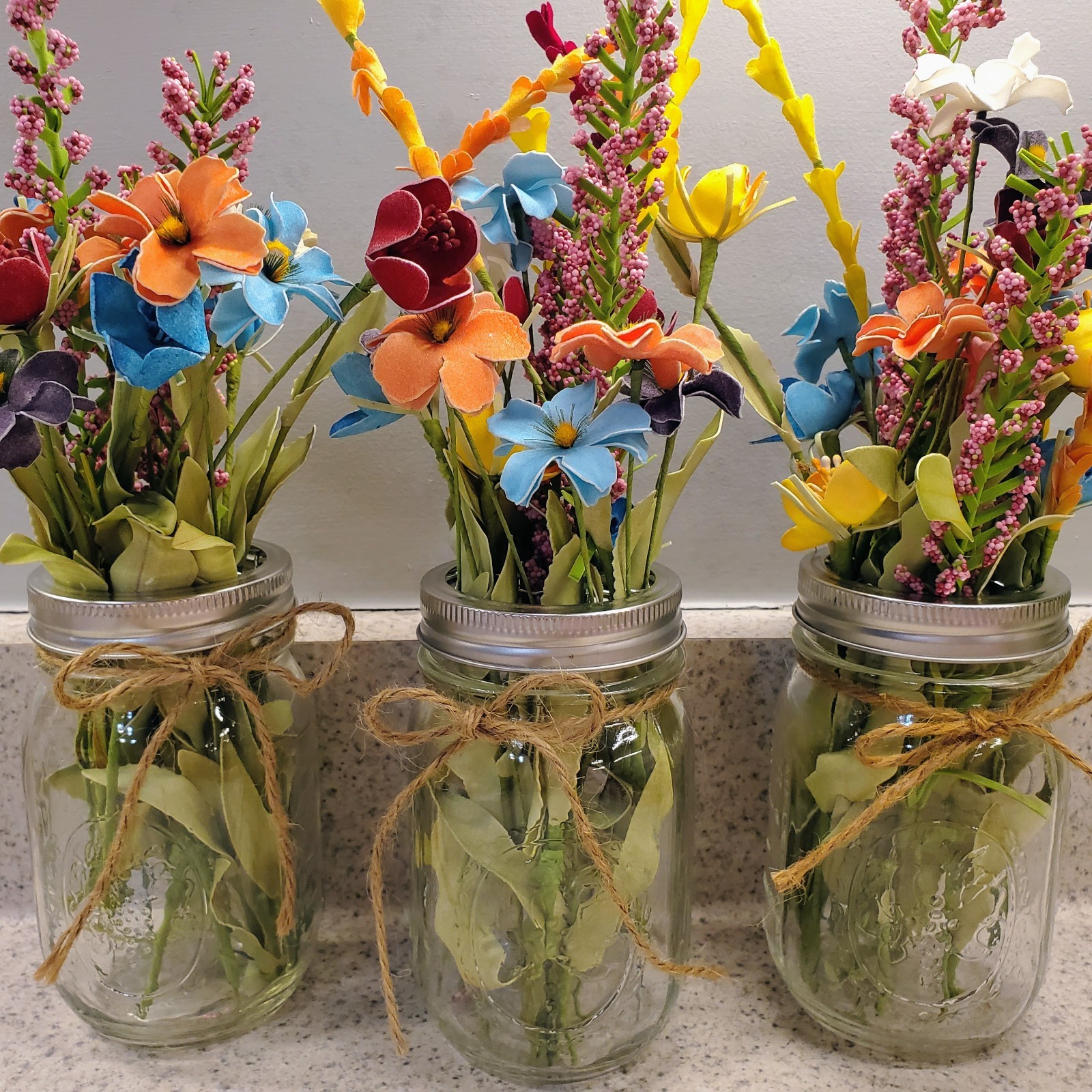 3 Mason Ball Canning Jar FLOWER Bouquet Vase FROG LID Tea Party Shower Wedding