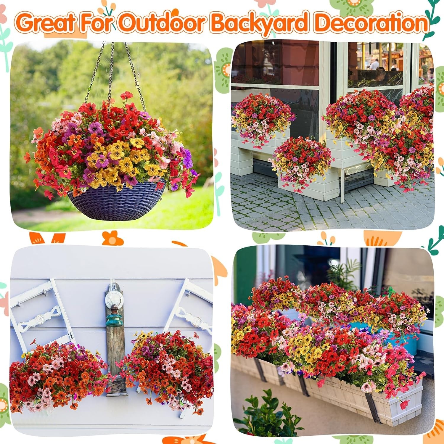 24 Bundles Artificial Flowers for Outdoors UV Resistant Silk Fake Flowers Faux