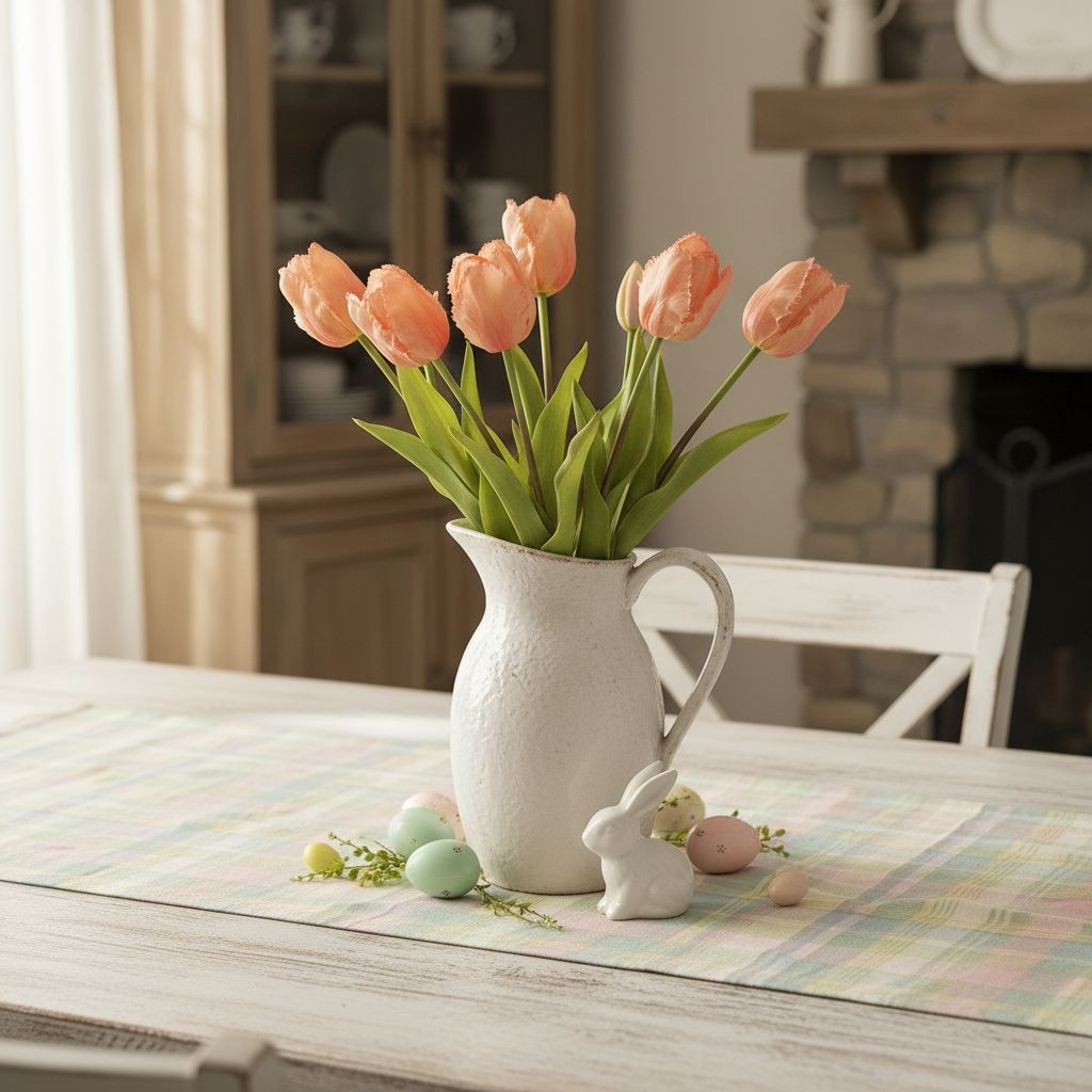 Peach Coral Artificial Tulips 15 Inch Set of 5 Faux Spring Flowers Easter Weddin