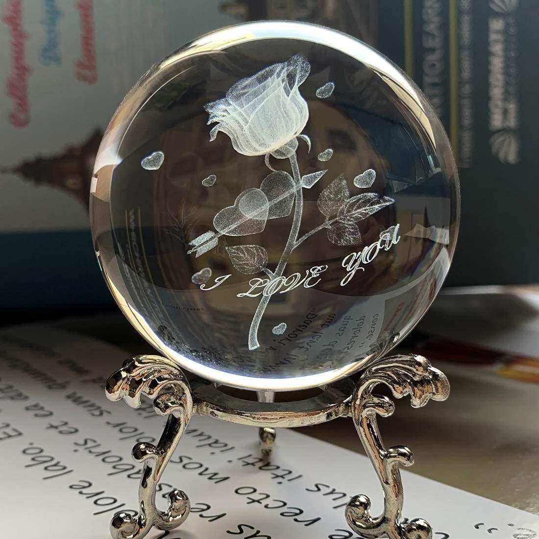 Valentine’s Day Crystal Ball Gift Rose Flower Romantic Home Vintage Decoration