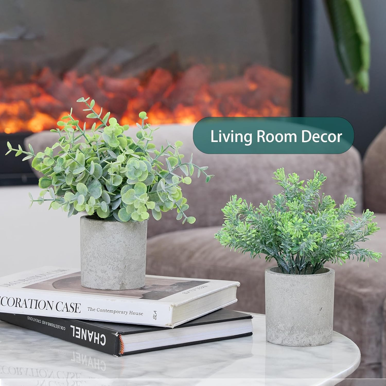 3 Pack Fake Plants Small Potted Artificial Realistic Eucalyptus | Sage Green Art