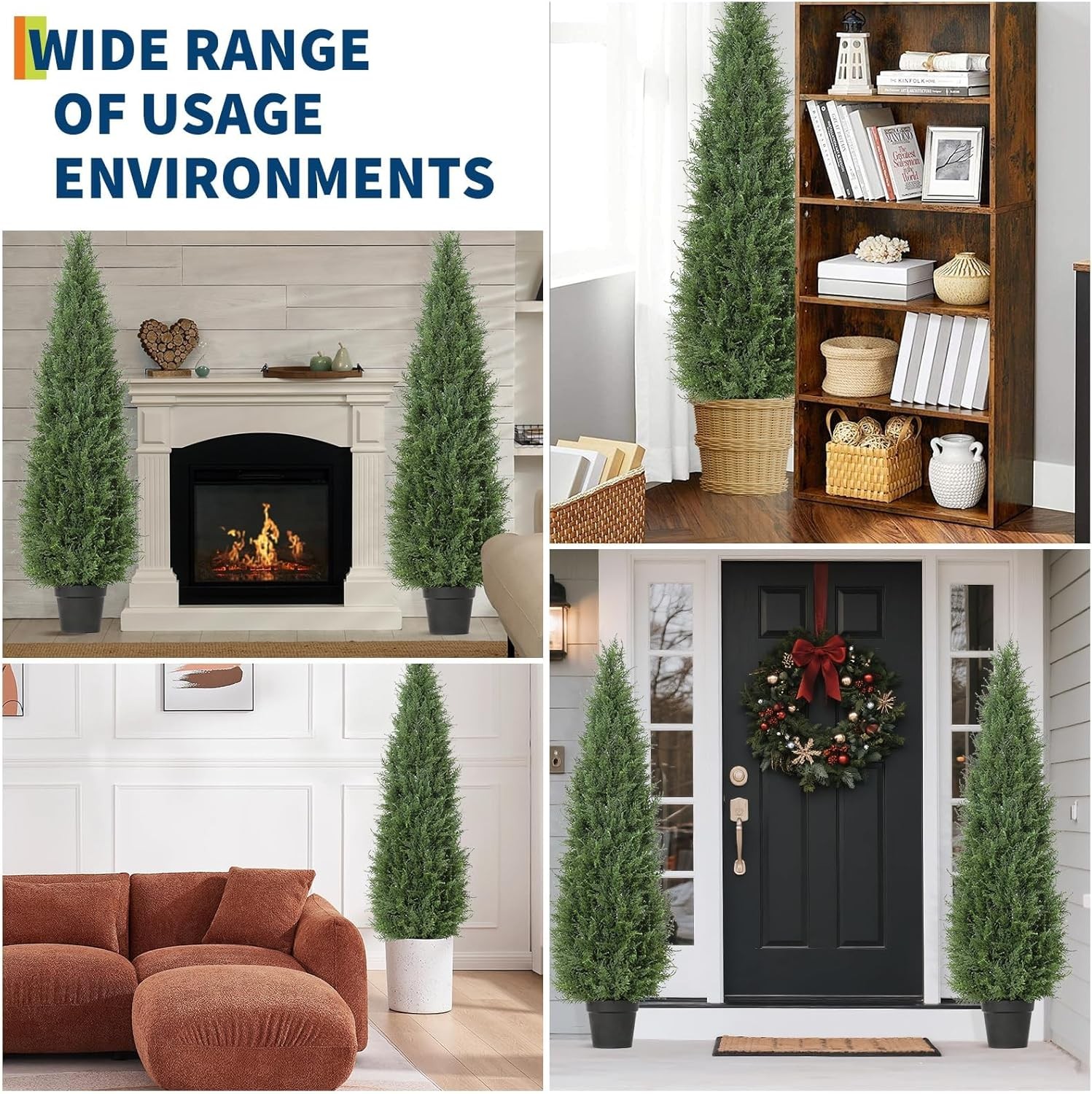 GARVEE 2-Pack Artificial Cedar Spiral Topiary Trees, UV Resistant Fake Plants