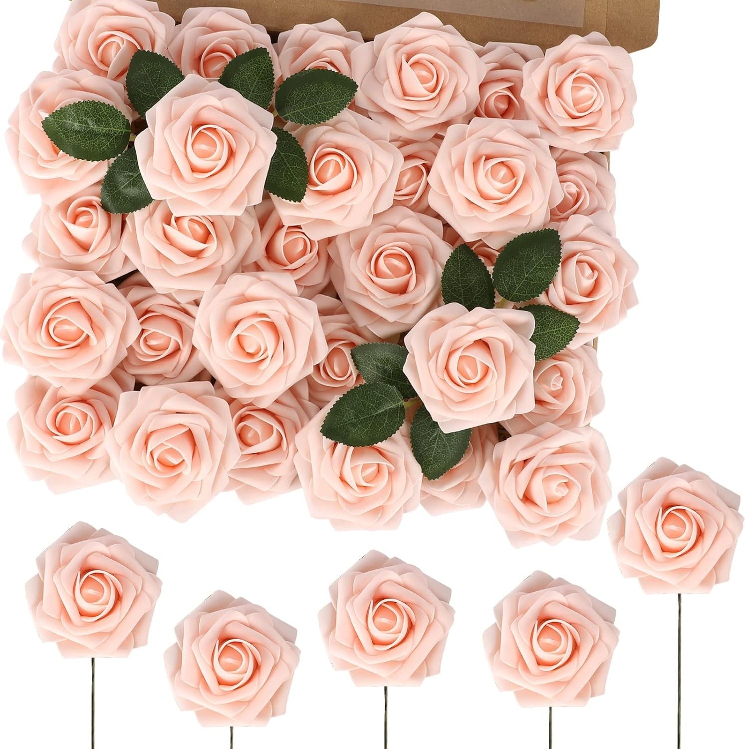 Versatile 60PCS Real Touch Blush Roses – Perfect for DIY Bouquets and Events