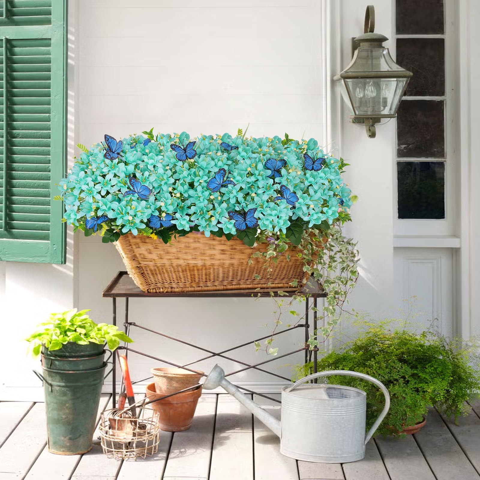 10 Bundles Artificial Daffodil Flowers, 17.7″ UV Resistant Teal Silk Flower A…