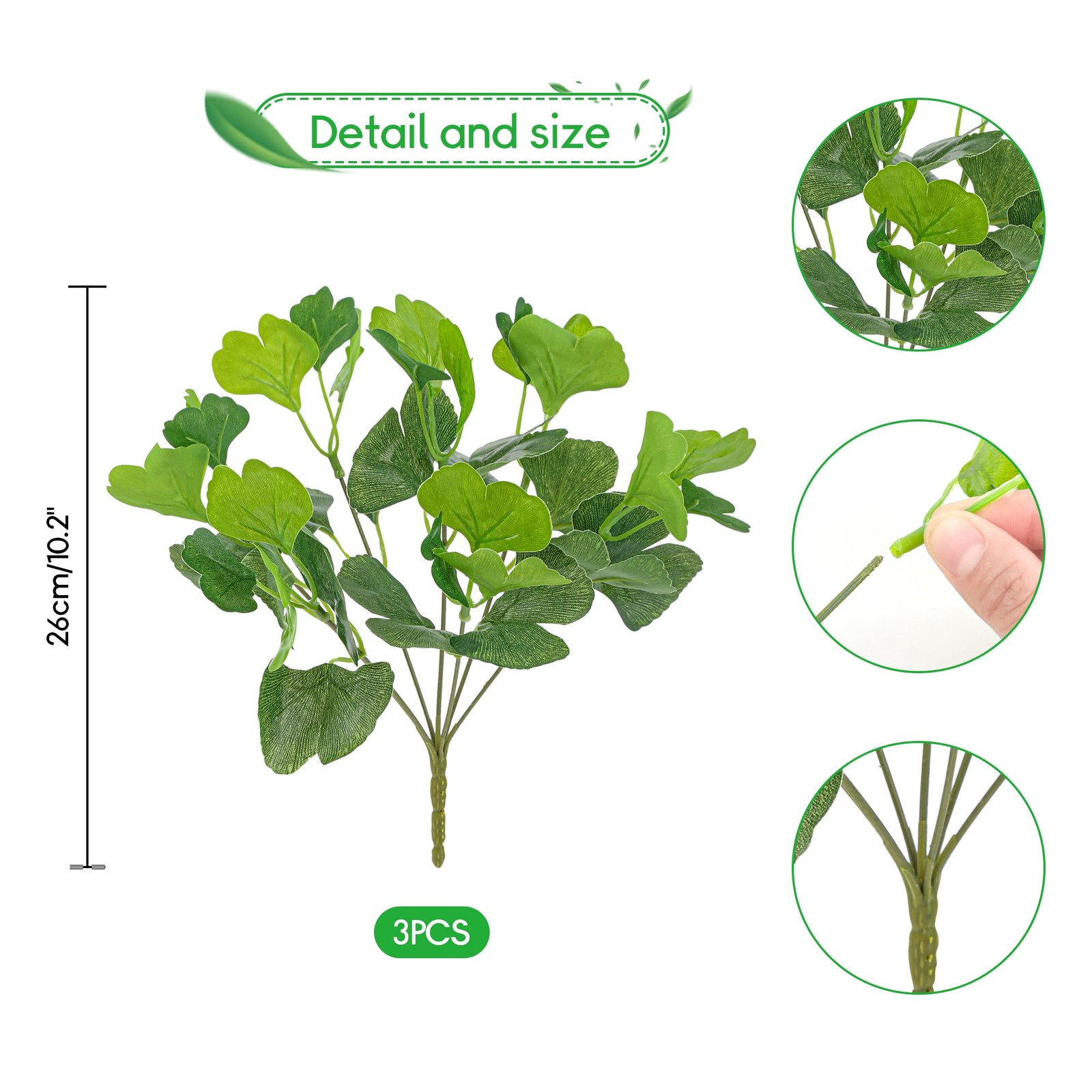 3Pcs Artificial Ginkgo Shrubs Plants Fake Silk Ginkgo Bushes Real Touch Faux …