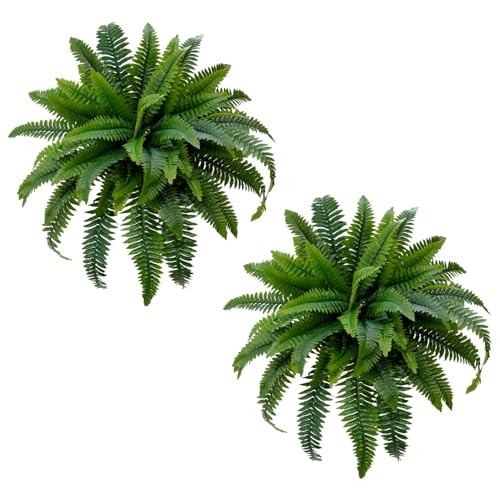Artificial Boston Fern 2 Set Large 55 Branches Fake Ferns for 35″ 2pcs