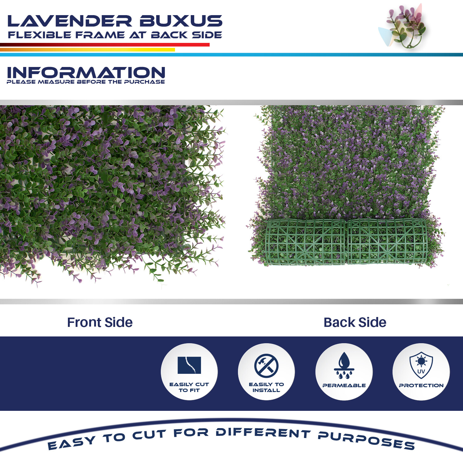 20×20″ Artificial Lavender Buxus Leaf Mats Privacy Fence Decor Panels Hedge
