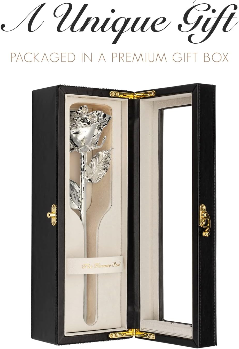 Genuine Hand-Dipped Silver Rose in Luxury Leather Case with LED Lights