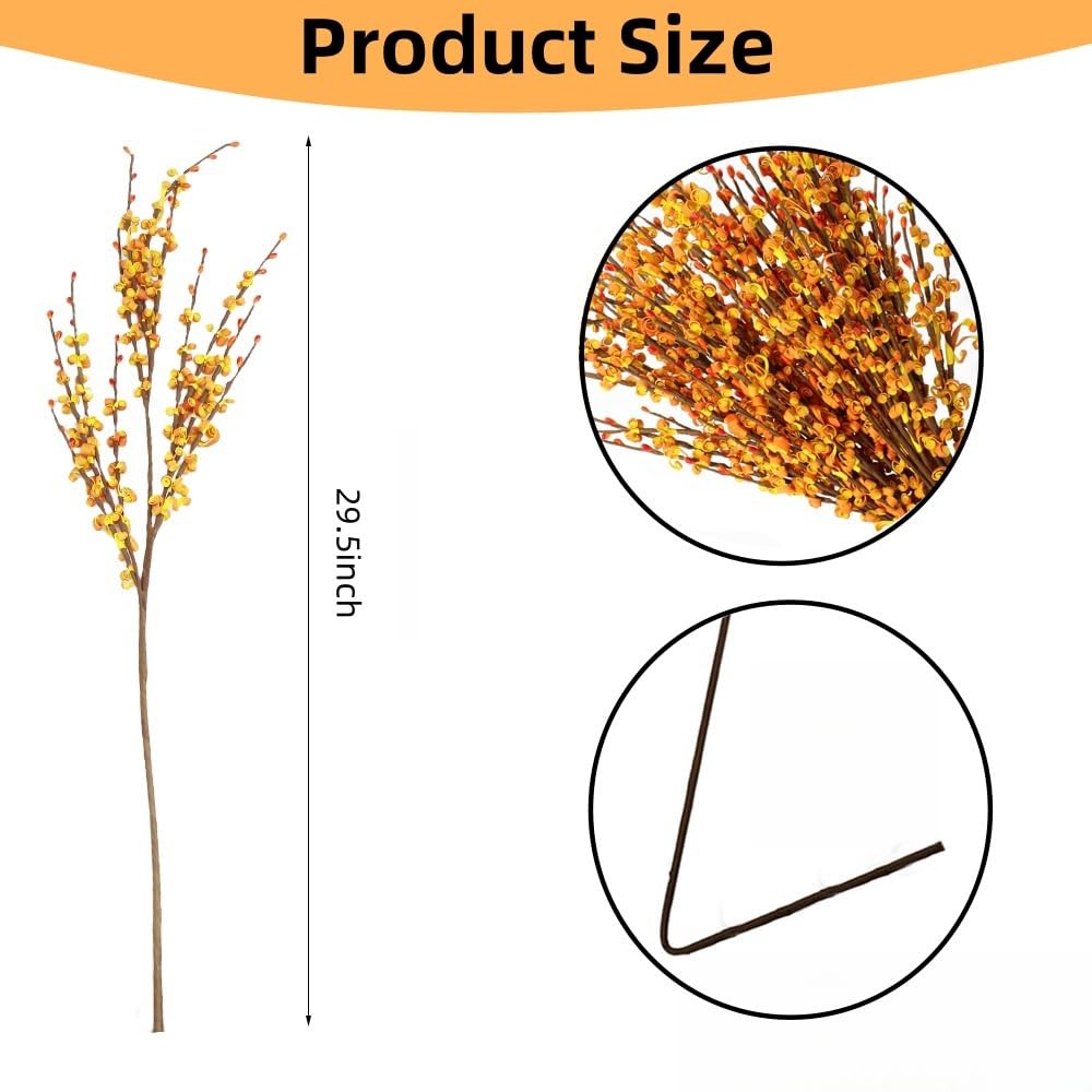 10 PCS 29.5 Inch Artificial Orange Winter Jasmine Berry Dry Branch Fall Decor