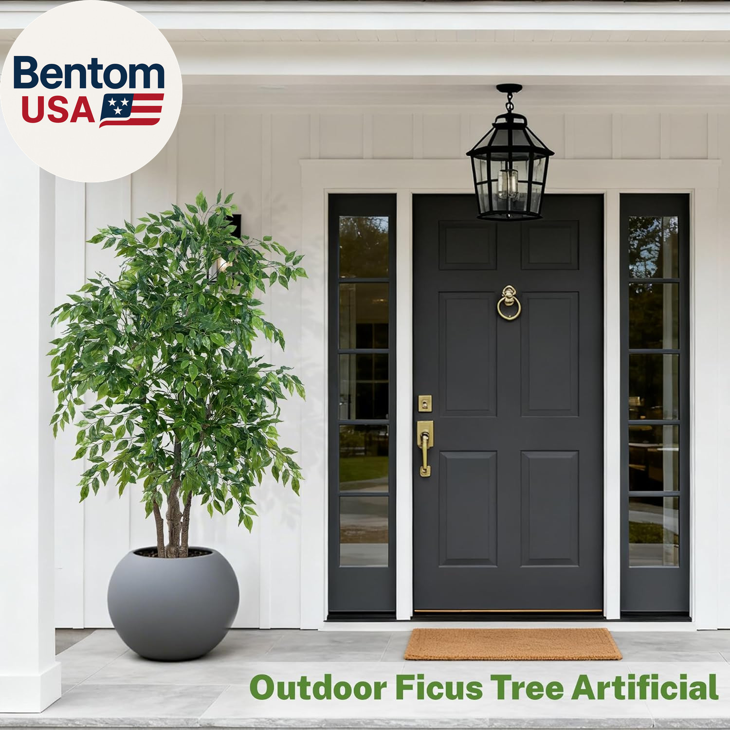 Ficus Tree Artificial with Triple Trunks, 5.5Ft Fake Ficus Tree in Black Pot, Ta