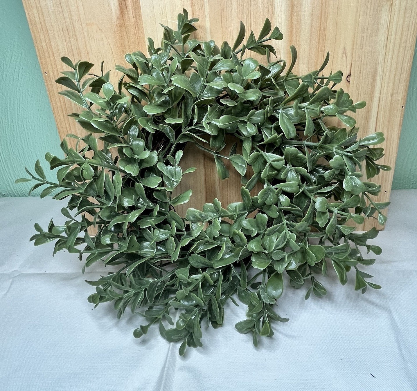 Set of 4 Faux Boxwood Candle Rings 10″ Greenery Mini Wreaths Farmhouse Decor