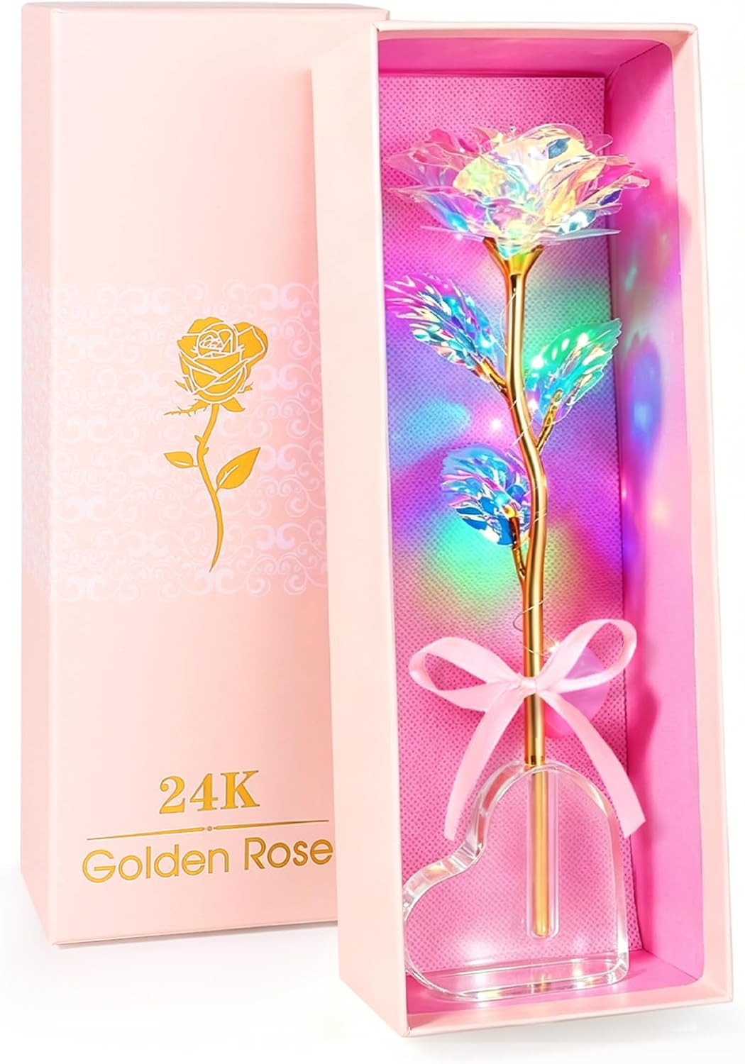 Galaxy Glass Eternal Rose Heart Crystal Vase Gift for Mom Wife Grandma Women