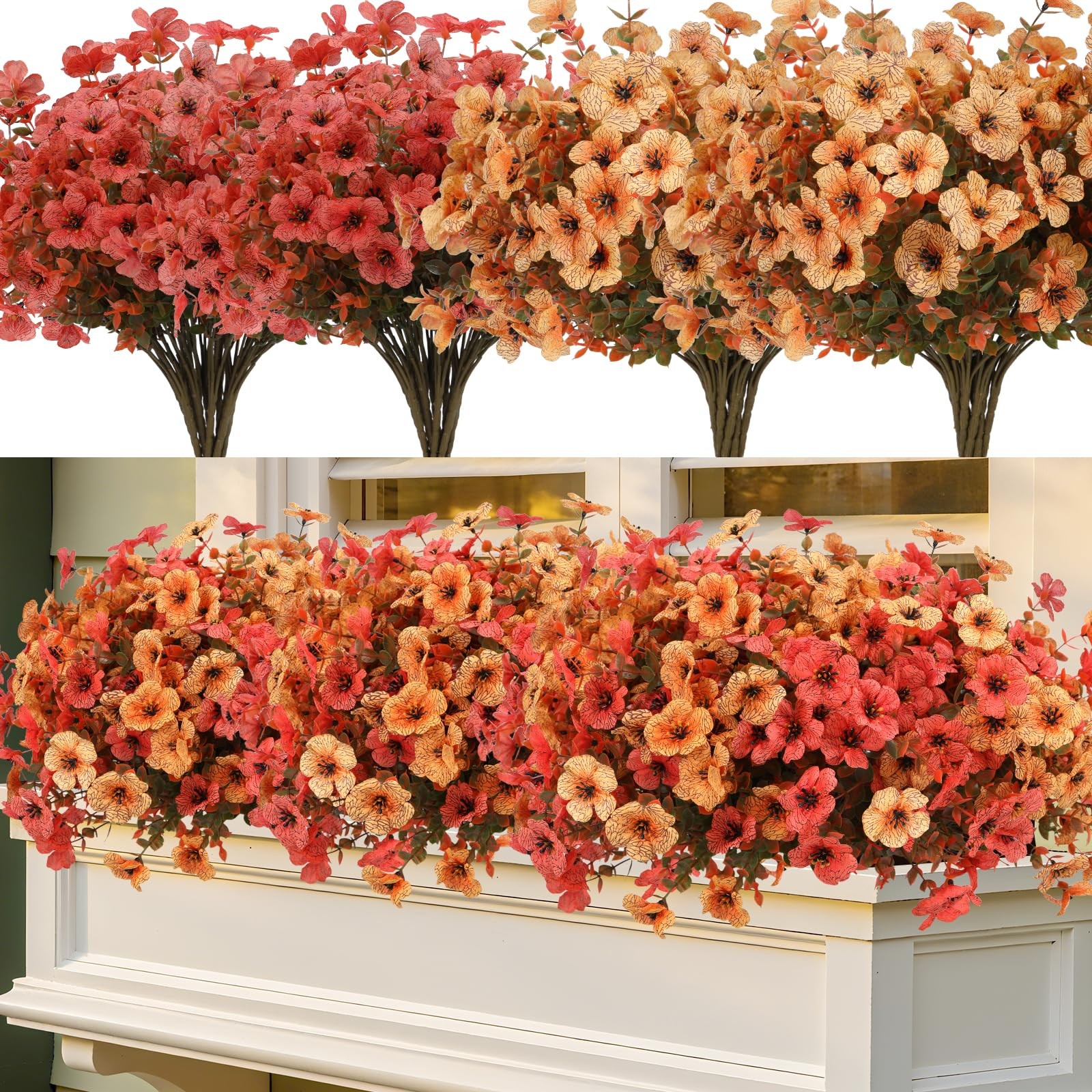 Fall Flowers Artificial Mums UV Resistant Silk Fake Daisy with Eucalyptus Leaves