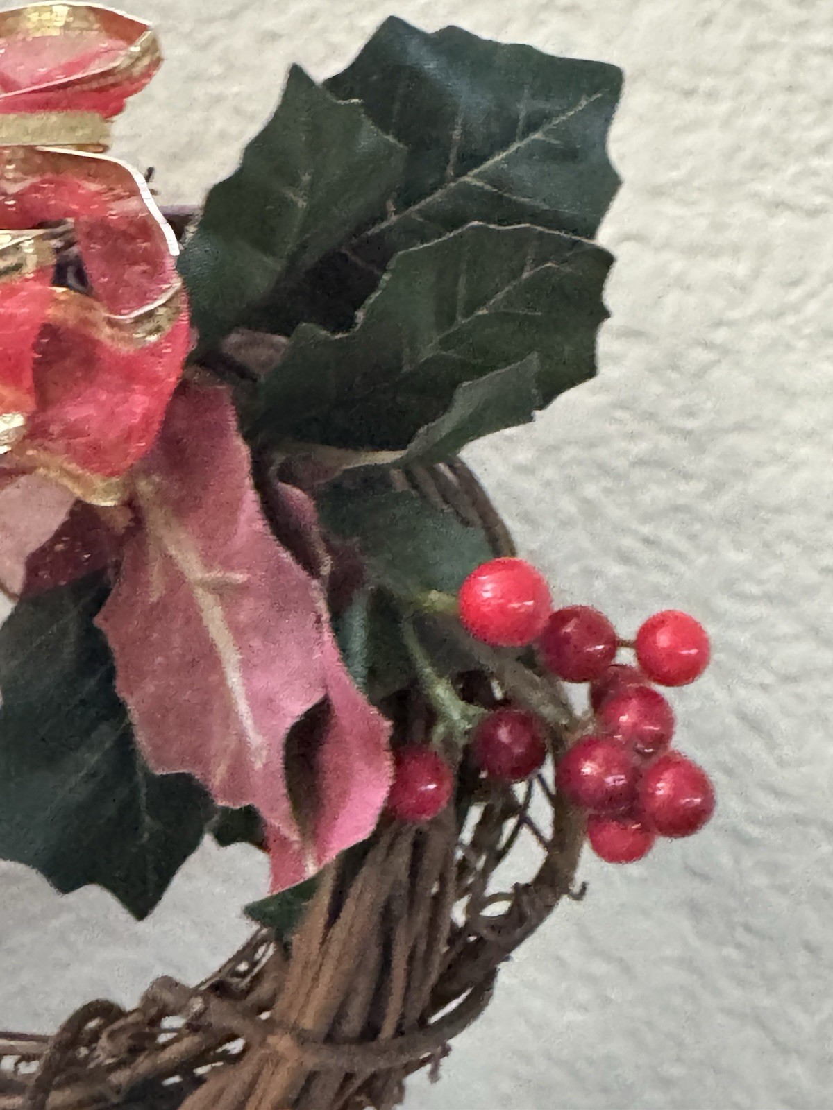 Mini Wreath 5.5” Christmas Ornament Decor Angel Red Bow Holly Classic #CO