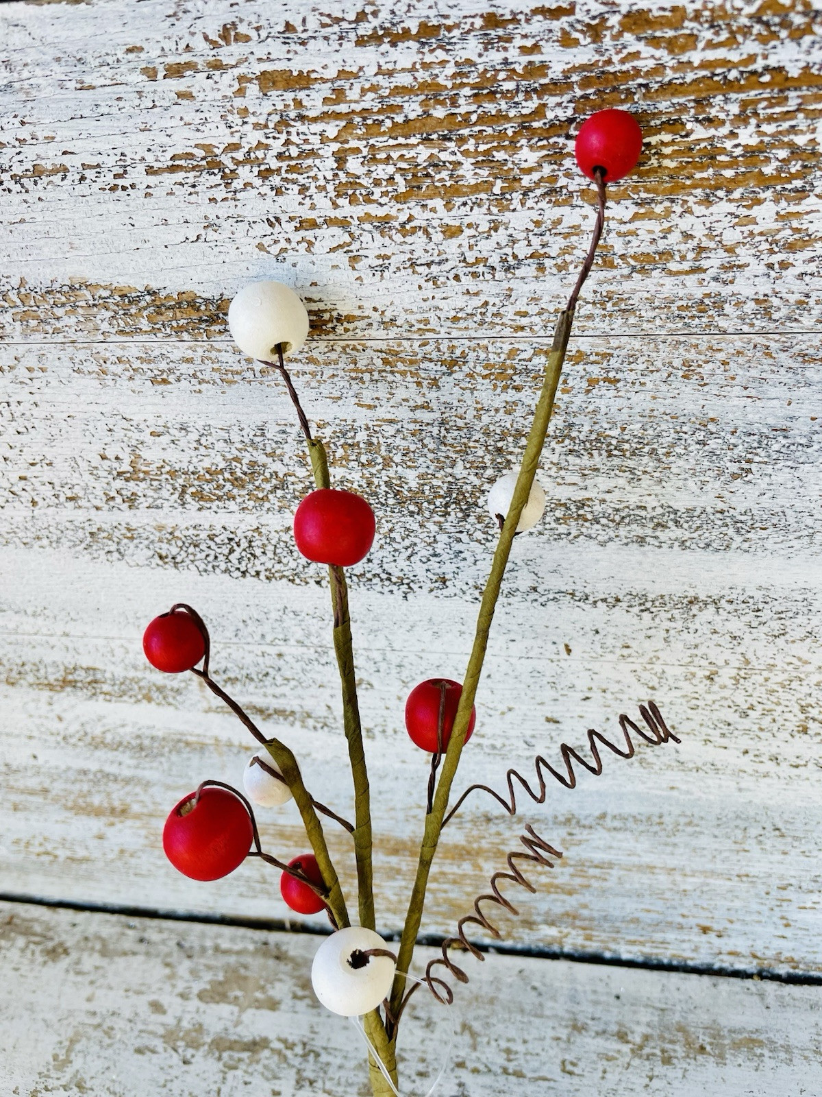Red & White Bead Berry Pick 12”
