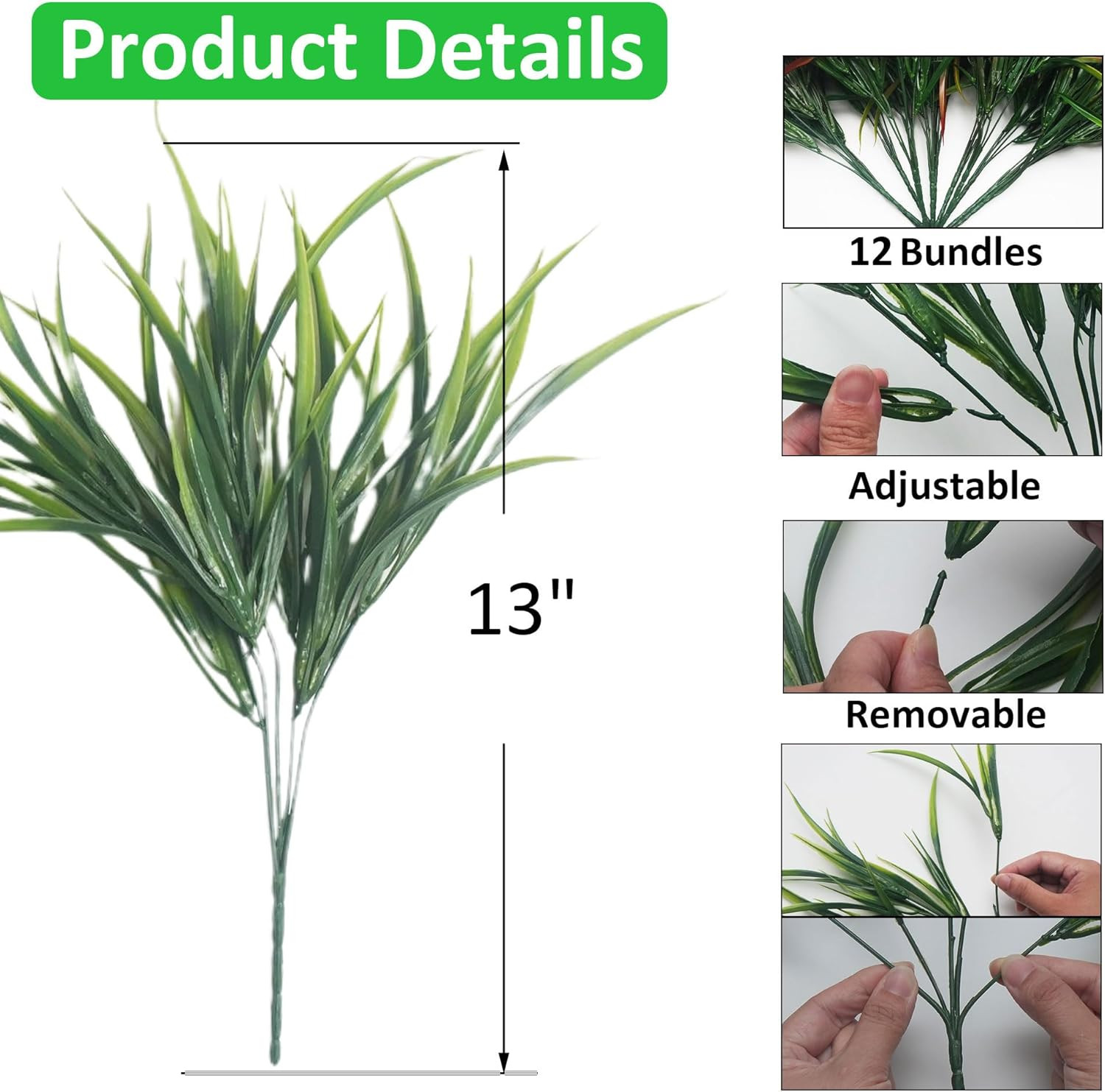 12 Bundles Artificial Outdoor Plants UV Resistant Fake Grass Plants Faux Plastic