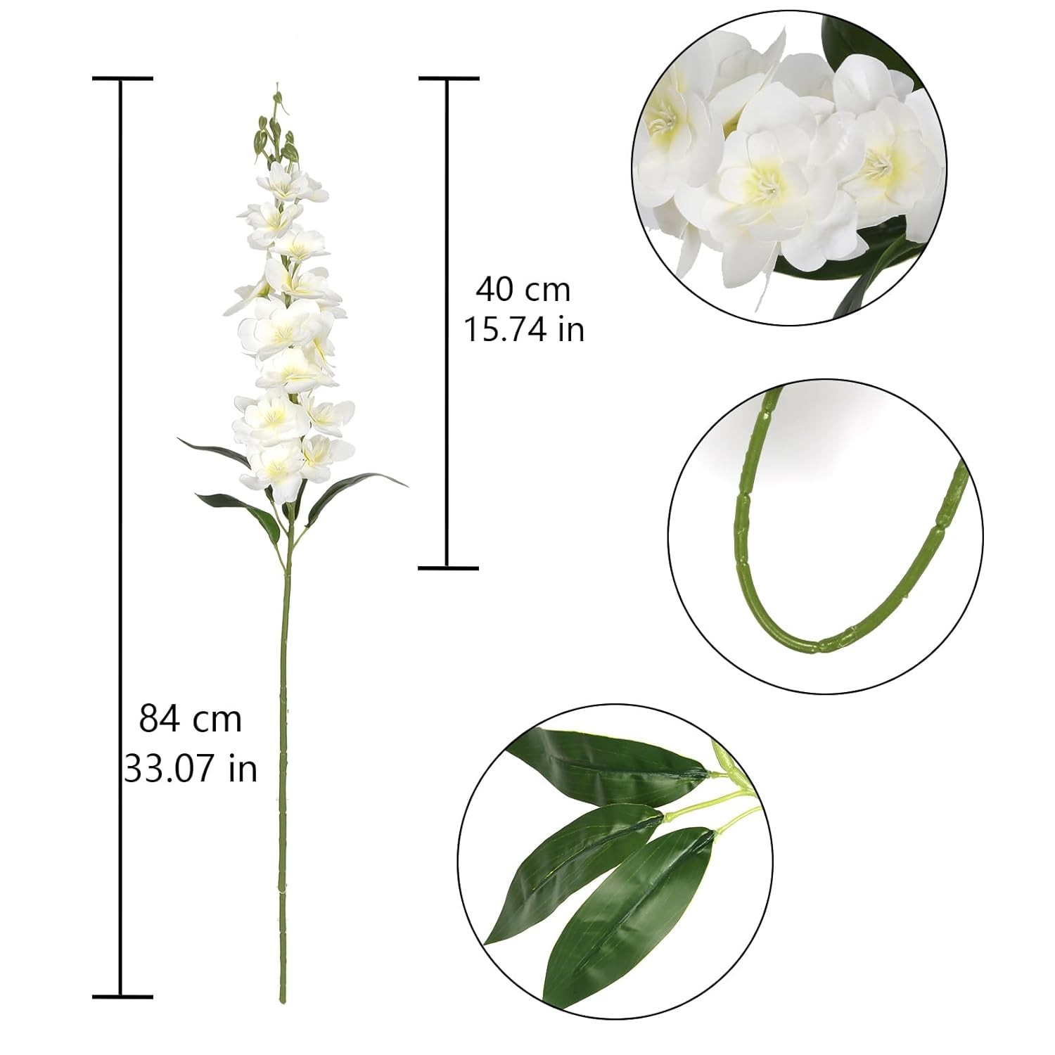 Artificial White Delphinium Larkspur Flowers 6PCS 33″ Long Artificial