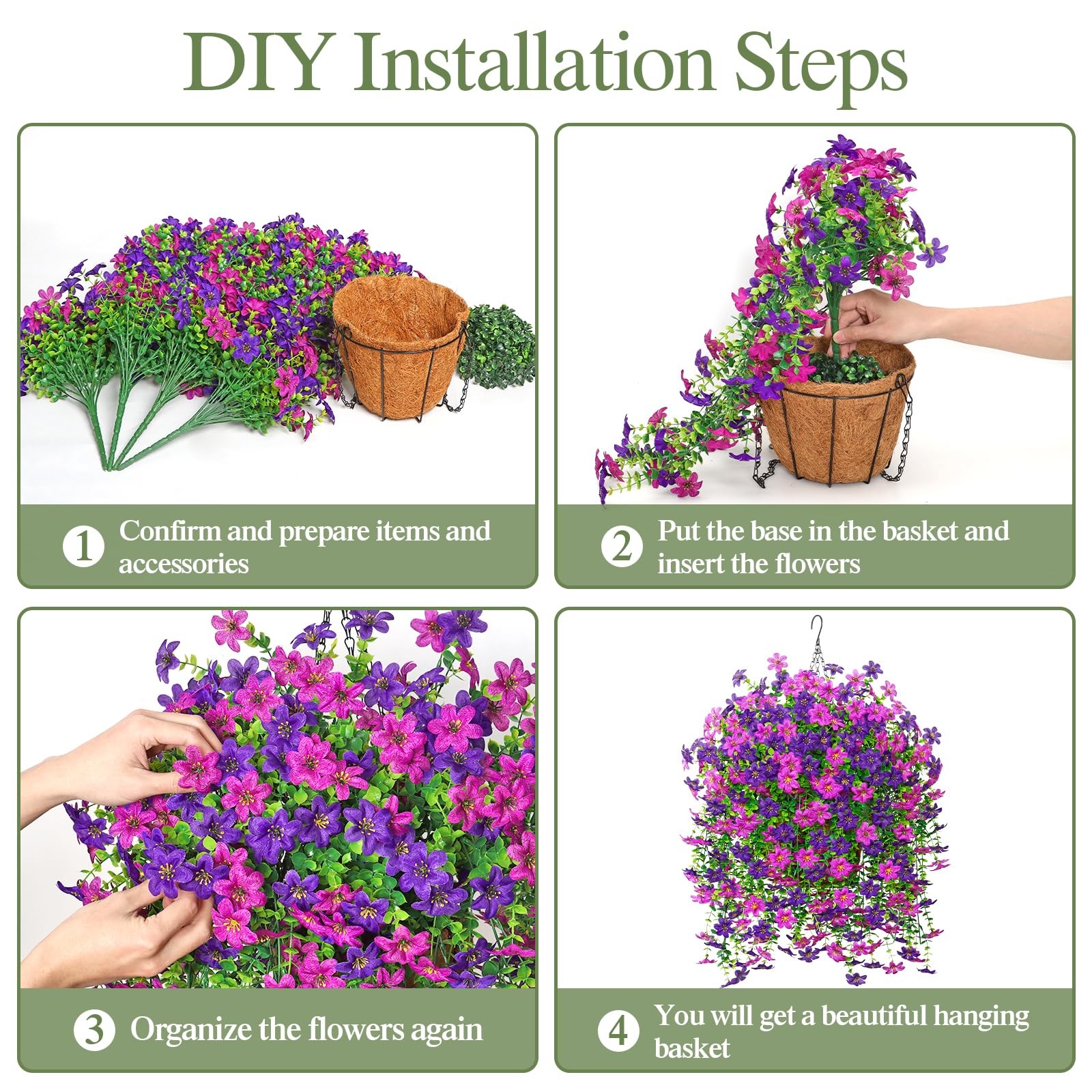 2 Set Artificial Hanging Flowers Plants Basket for Outdoors Faux Silk Purple …