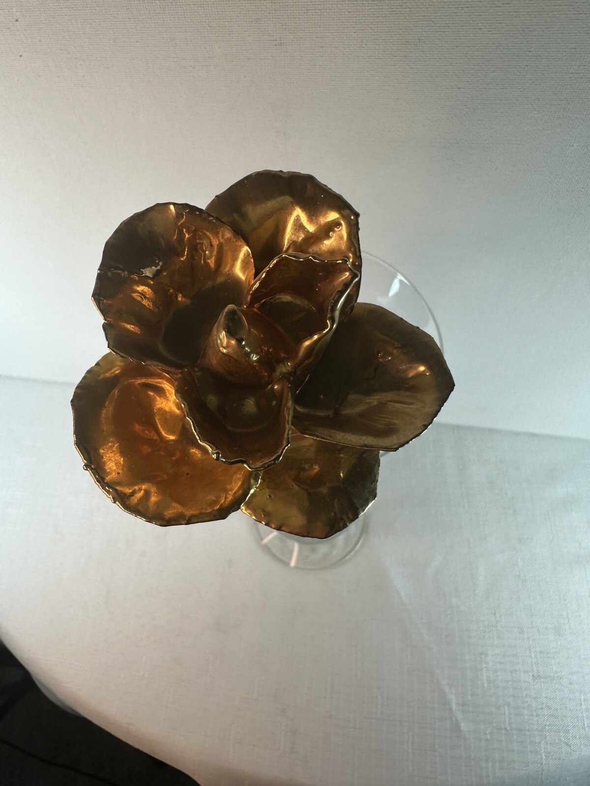 Real Rose Dipped Preserved In 24K Gold Long Stem 2 Leaves Forever Rose Gift