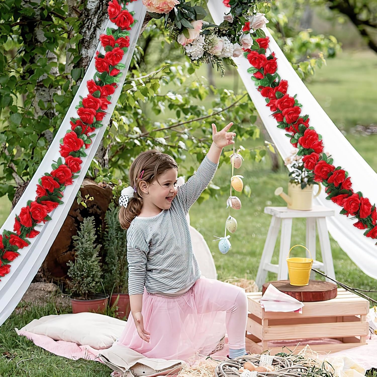 9Pcs 73.8FT Artificial Fake Rose Vine Garland Hanging Plants Home Wedding Decor