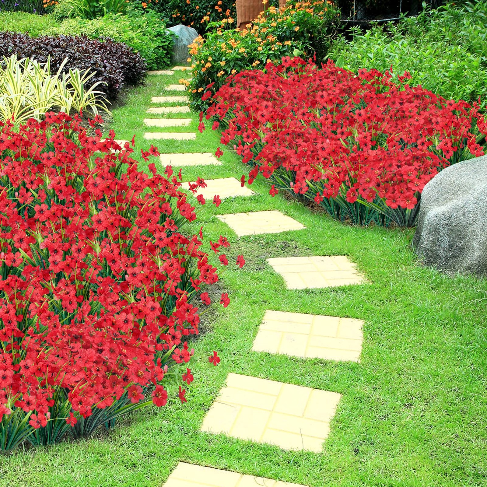 24 Bundles Artificial Flowers for Outdoors Decorations, Red