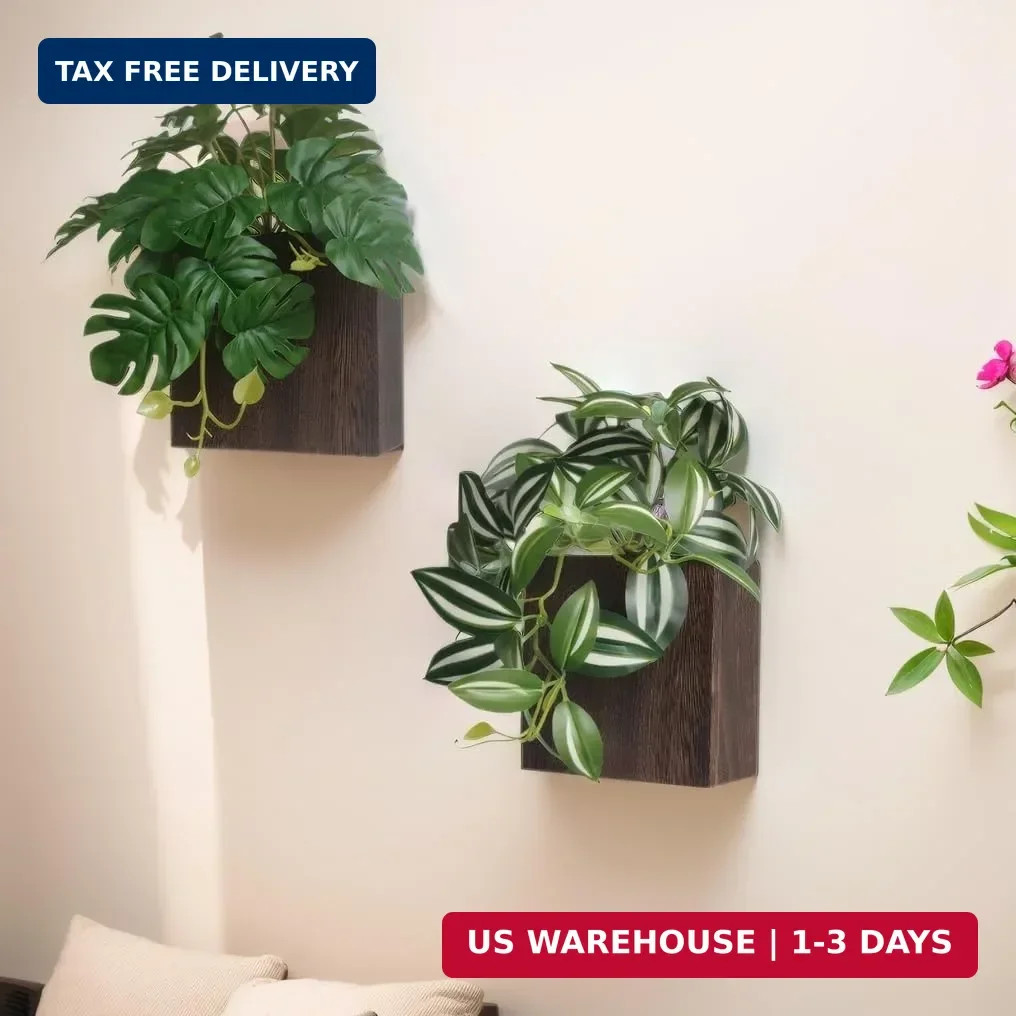 Wood Wall Planter Vase with Artificial Plants Wall Decor, Small Wall Plant Decor