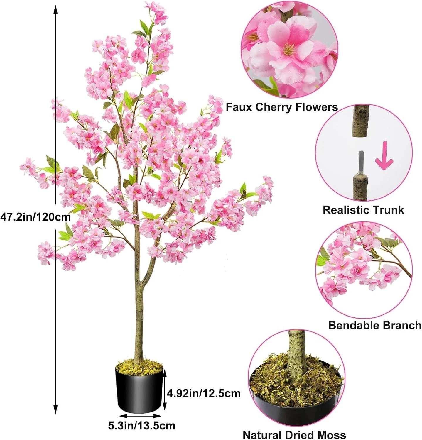 4.1ft Artificial Cherry Blossom Tree Pink Artificial Trees for Outdoors | Sil…